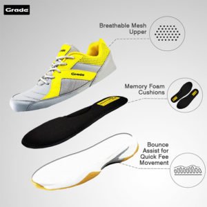 Grade SMASH memory foam Badminton shoes Grey Yellow