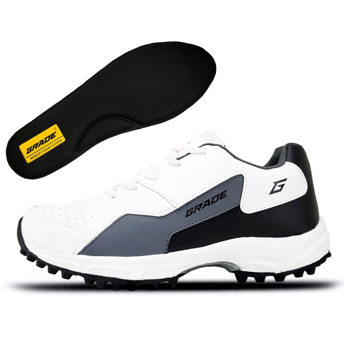 STRAIGHT DRIVE Memory Foam Cricket Shoes Full Rubber Spikes