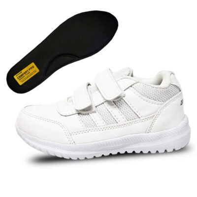 Grade best comfortable light weight School Shoes with memory foam velcro cushioning soft white soft school shoes